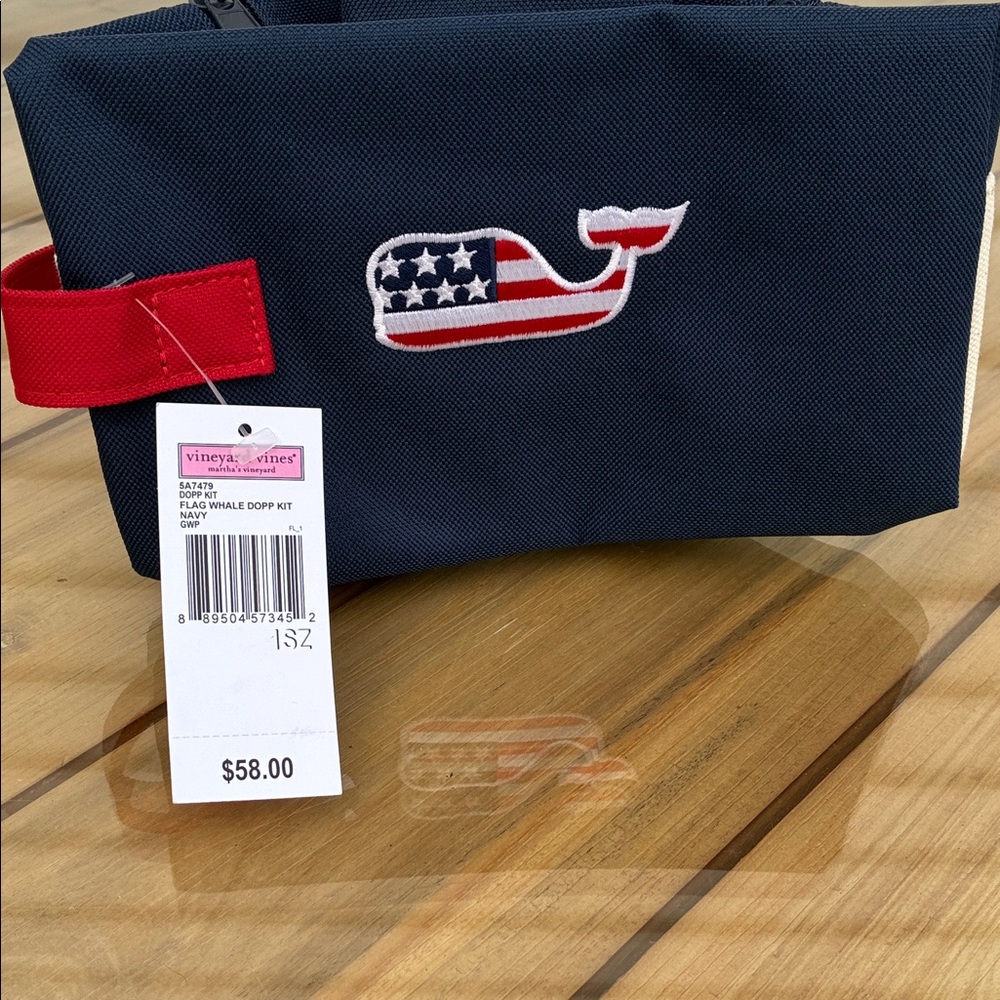 Vineyard Vines Navy Toiletry Bag with Flag Whale